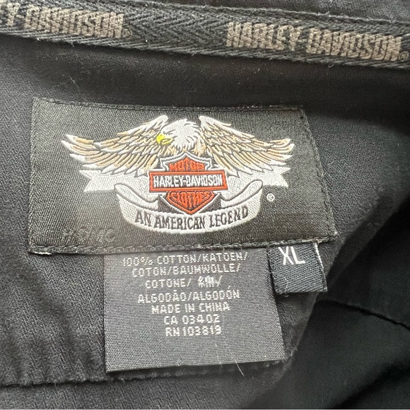 Harley Davidson Black Eagle Print Vintage Button Mechanic Work Shirt Size XL - Picture 10 of 12